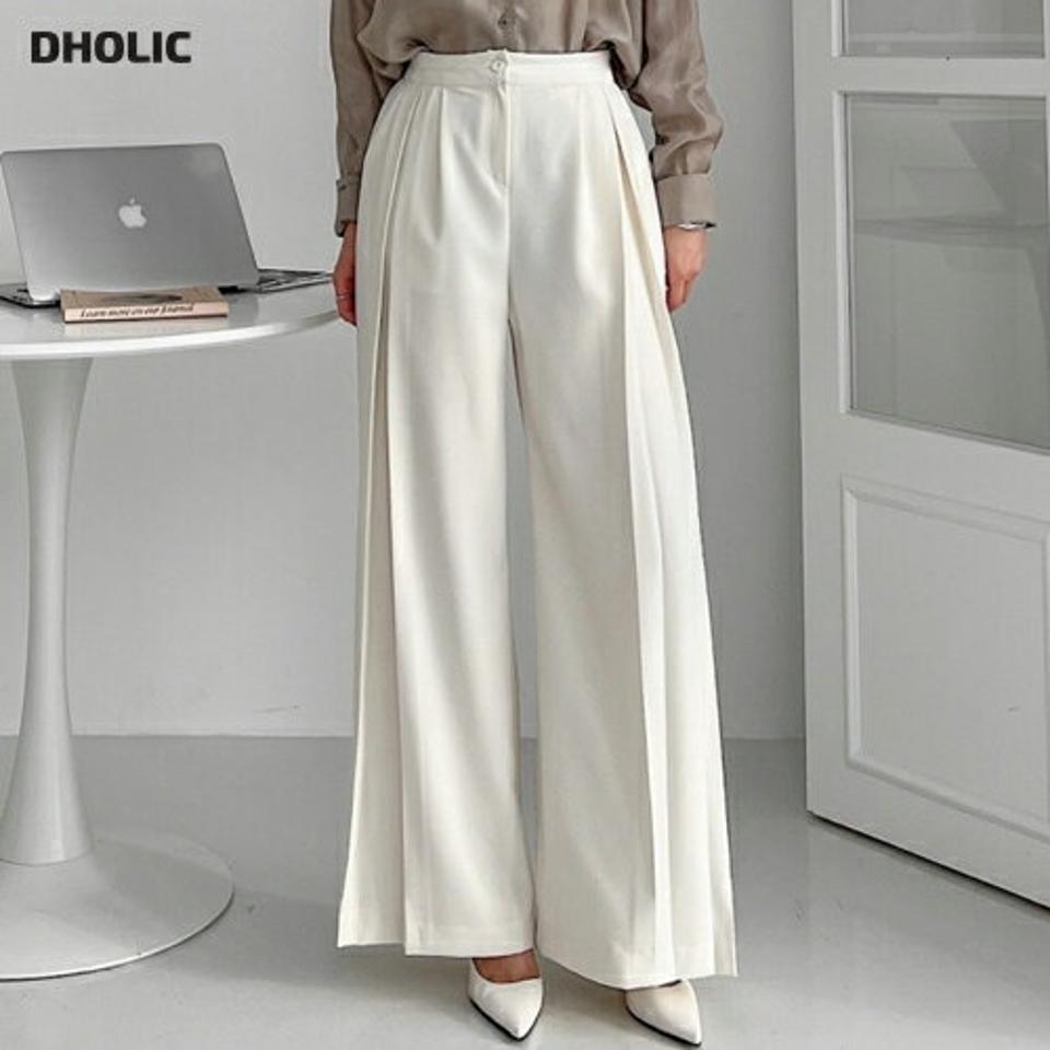 ツータックくるみボタンスラックス・p001732 レディース 【pt】パンツ ロング丈 単色 無地 シンプル ベーシック スラックス くるみボタン ぼたん スリット タック ワイド パステル 大人 フェミニン 春 夏 秋 冬 韓国ファッション MKT