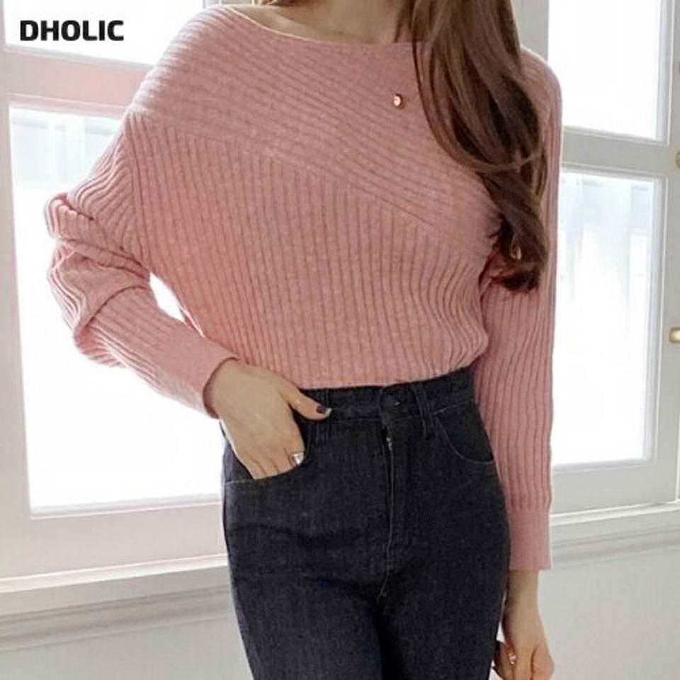 2WAYウール混マルチリブニット・p001525 レディース 【tops】トップス ニット 長袖 単色 無地 シンプル ベーシック リブ ウール混 ボートネック 鎖骨 デコルテ ワンショルダー 肩出し 秋 冬 キュート 大人 セクシー 韓国ファッション MKT