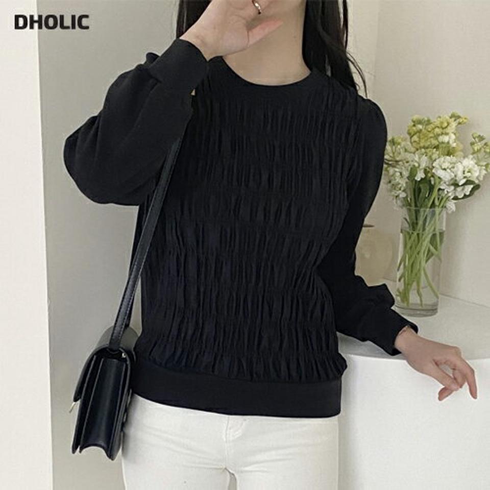 シャーリングスウェット・p001516 レディース 【tops】トップス Tシャツ スウェット トレーナー 長袖 柄 模様 異素材 シャーリング 秋 冬 かわいい 可愛い キュート ラブリー かわいい 可愛い 韓国ファッション MKT
