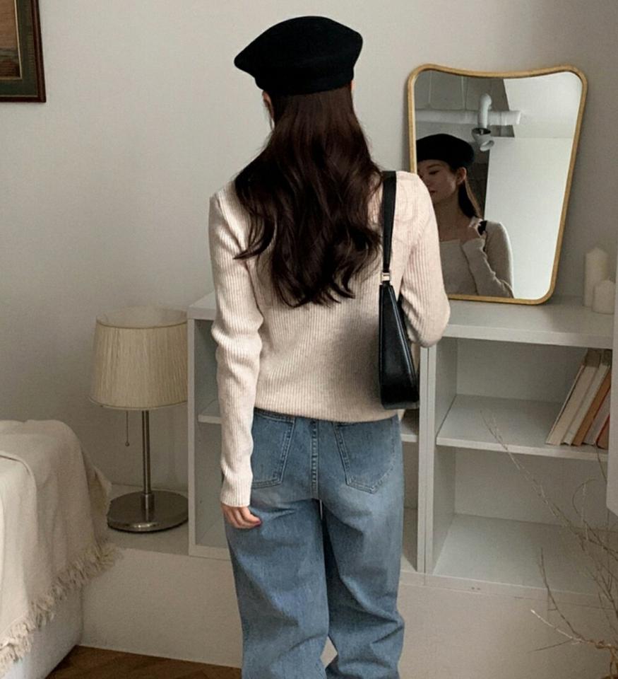 カシミヤ混スクエアネックリブニット・p001533 レディース 【tops】トップス 長袖 ニット 単色 無地 シンプル ベーシック リブ スクエアネック 鎖骨 デコルテ カシミヤ混 秋 冬 かわいい 可愛い 韓国ファッション MKT