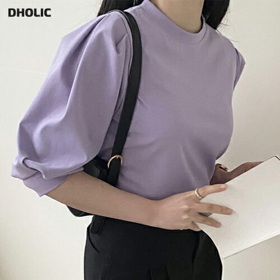 7分袖パフTシャツ・p001518 レディース 【tops】トップス Tシャツ 七分袖 7分袖 単色 無地 シンプル ベーシック パフ袖 パフスリーブ パステル 春 夏 秋 かわいい 可愛い キュート ラブリー 韓国ファッション MKT