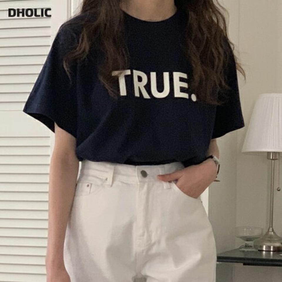TRUE.ロゴ半袖Tシャツ・p001661 レディース 【tops】トップス Tシャツ 半袖 柄 模様 ロゴ ロゴT 春 夏 カジュアル ラフ かわいい 可愛い ビッグロゴ 韓国ファッション MKT