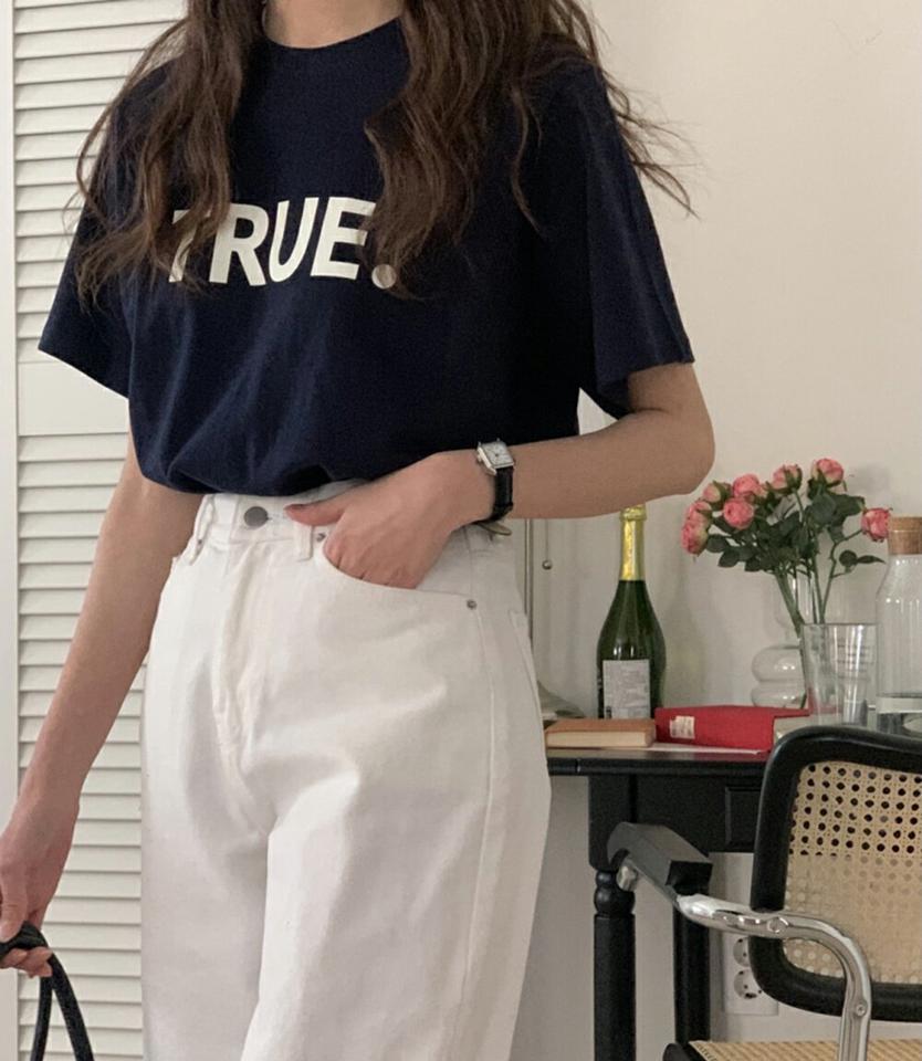 TRUE.ロゴ半袖Tシャツ・p001661 レディース 【tops】トップス Tシャツ 半袖 柄 模様 ロゴ ロゴT 春 夏 カジュアル ラフ かわいい 可愛い ビッグロゴ 韓国ファッション MKT