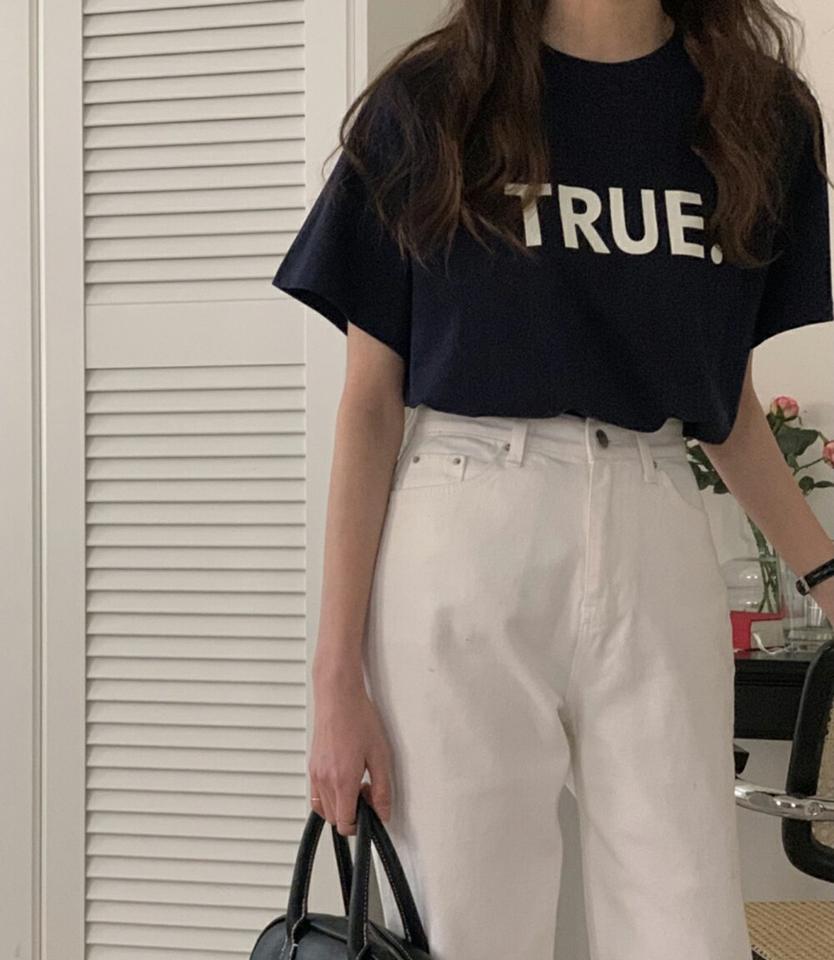 TRUE.ロゴ半袖Tシャツ・p001661 レディース 【tops】トップス Tシャツ 半袖 柄 模様 ロゴ ロゴT 春 夏 カジュアル ラフ かわいい 可愛い ビッグロゴ 韓国ファッション MKT