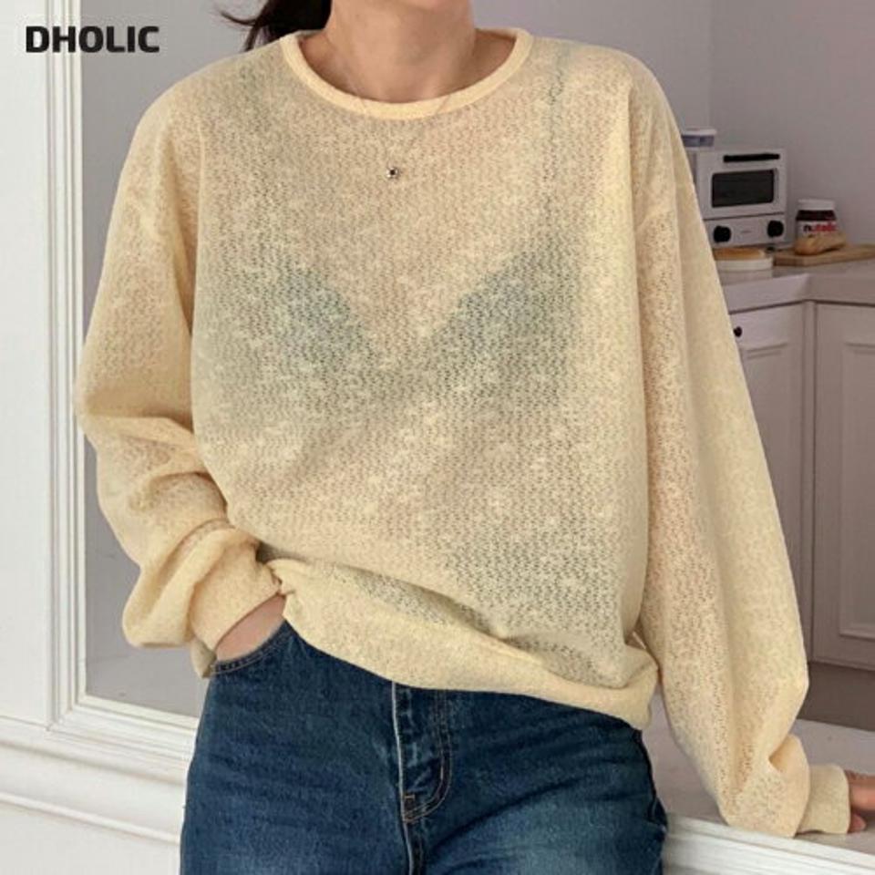 バックカットアウトシアーTシャツ・p001682 レディース 【tops】トップス Tシャツ 長袖 柄 模様 透け感 シアー シースルー バックシャン 背中見せ 肌見せ 秋 冬 カジュアル ラフ かわいい 可愛い 韓国ファッション MKT