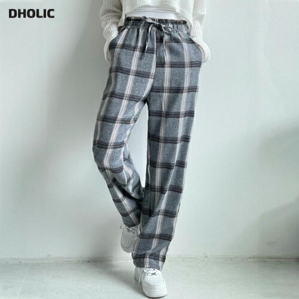 チェックワイドパンツ・p001676 レディース 【pt】パンツ ロング丈 柄 模様 ワイド ウエストゴム チェック 秋 冬 カジュアル ラフ ゆったり 楽ちん かわいい 可愛い キュート 韓国ファッション MKT
