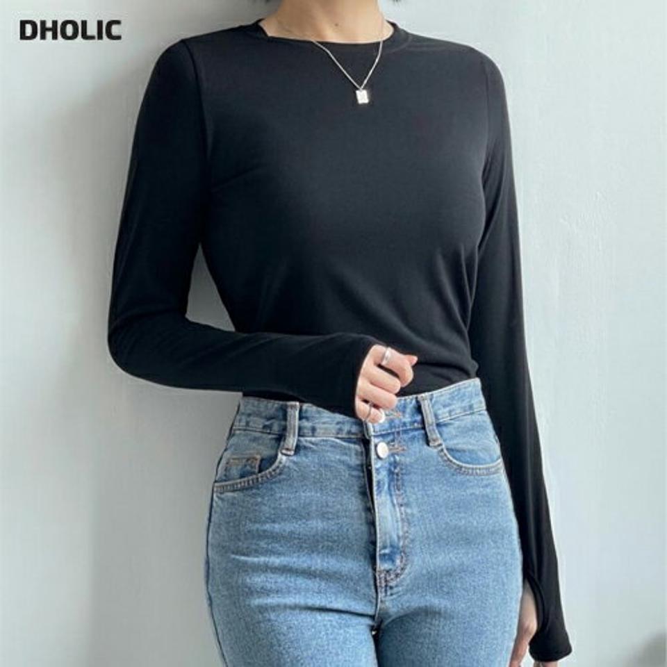 フィンガーホールスリム長袖Tシャツ・p001740 レディース 【tops】トップス Tシャツ 長袖 単色 無地 シンプル ベーシック フィンガーホール 親指 スリム タイト 細身 秋 冬 カジュアル 韓国ファッション MKT