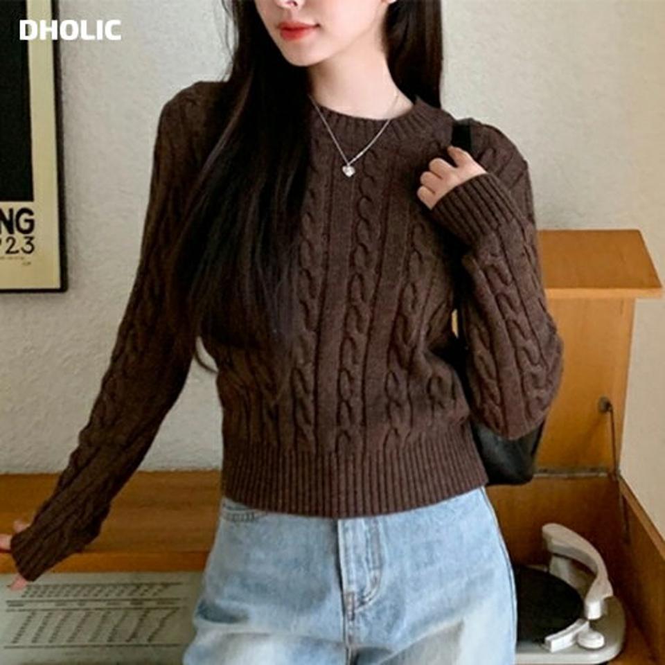 ウール混クロップドケーブルニット・p001544 レディース 【tops】トップス ニット 長袖 単色 柄 模様 ケーブルニット ケーブル編み ウール混 クロップド丈 スリム 細身 タイト 秋 冬 カジュアル ベーシック かわいい 可愛い 韓国ファッション MKT