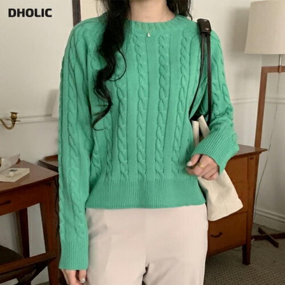 【マラソン特価】ラウンドリブヘムケーブルニット・p001542 レディース 【tops】トップス ニット 長袖 柄 模様 ケーブルニット ケーブル編み ラウンドリブ 秋 冬 カジュアル 単色 ベーシック ラウンドネック 韓国ファッション MKT