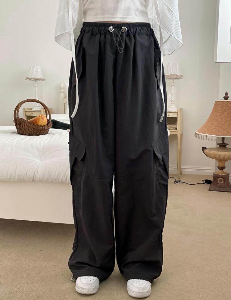 【マラソン特価】2WAYナイロンカーゴパンツ・p001783 レディース 【pt】パンツ ロング丈 単色 無地 シンプル ベーシック ナイロン カーゴ ストレート ジョガーパンツ パステル カジュアル ラフ 韓国ファッション MKT セール