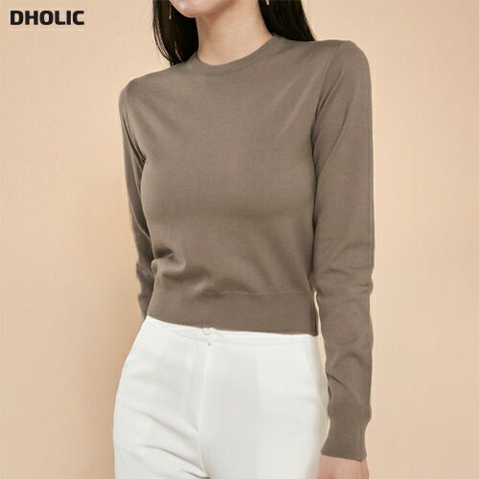 ラウンドネックリブヘムニット・t00056 レディース 【tops】トップス ニット ラウンドネック 長袖 リブヘム クロップド丈 無地 単色 ベーシック シンプル 大人 フェミニン カジュアル かわいい 可愛い 秋 冬 春 韓国ファッション