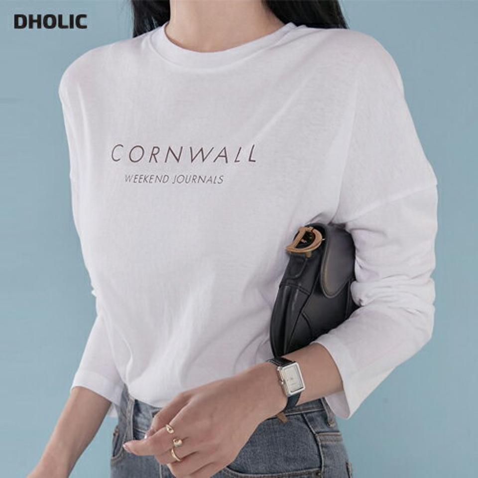 CORNWALL長袖Tシャツ・t00057 レディース 【tops】トップス Tシャツ ラウンドネック 長袖 レタリング ロゴ ドロップショルダー シンプル 可愛い かわいい 大人 フェミニン カジュアル 秋 冬 春 韓国ファッション