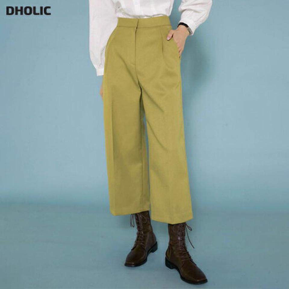 ワイドクロップドスラックス・t00049 レディース 【pt】ボトムス スラックス ワイド ストレート センタープレス ヒップダーツ ハイウエスト クロップド 8分丈 無地 単色 シンプル フェミニン カジュアル 秋 冬 春 韓国ファッション