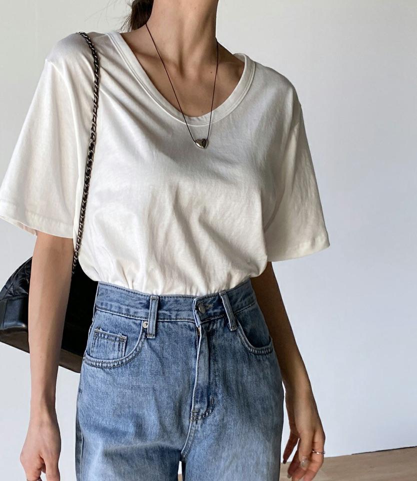 Uネック半袖Tシャツ・t71760 レディース 【tops】トップス Tシャツ Uネック 半袖 ルーズ コットン 綿 無地 単色 ベーシック シンプル 可愛い かわいい フェミニン カジュアル 秋 冬 春 韓国ファッション