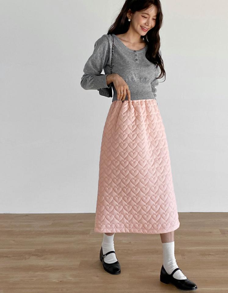 ヘンリーネック長袖ニット・t71751 レディース 【tops】トップス ニット ラウンドネック 長袖 ワイドリブヘム メランジカラー ボタン クロップド丈 無地 単色 シンプル 大人 フェミニン カジュアル かわいい 可愛い 秋 冬 春 韓国ファッション