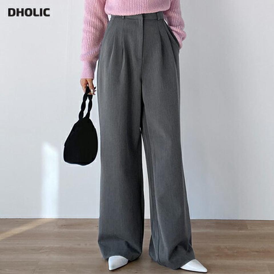 ワイドツータックホックスラックス・t71729 レディース 【pt】ボトムス ロング ロングパンツ スラックス ツータック ハイウエスト ヒップダーツ ワイド ストレート ロング丈 無地 単色 シンプル フェミニン カジュアル 秋 冬 春 韓国ファッション