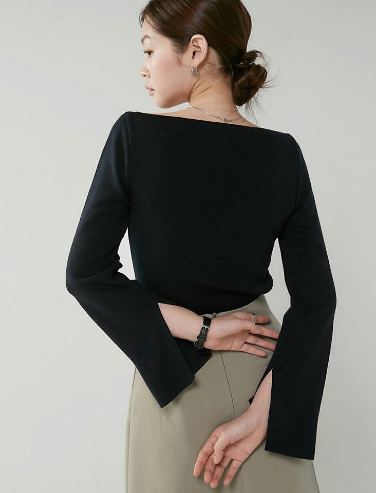 2TYPEスリットスリーブニット・b00325 レディース 【tops】トップス ニット ボートネック 長袖 ボーダー 無地 スリットスリーブ クロップド丈 シンプル 大人 フェミニン カジュアル かわいい 可愛い 秋 冬 春 韓国ファッション