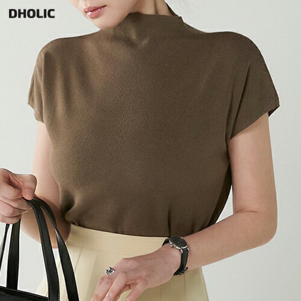 ハーフネックフレンチスリーブニット・b00329 レディース 【tops】トップス ニット ハーフネック 半袖 フレンチスリーブ リブ クロップド丈 無地 単色 シンプル 大人 フェミニン カジュアル かわいい 可愛い 秋 冬 春 韓国ファッション