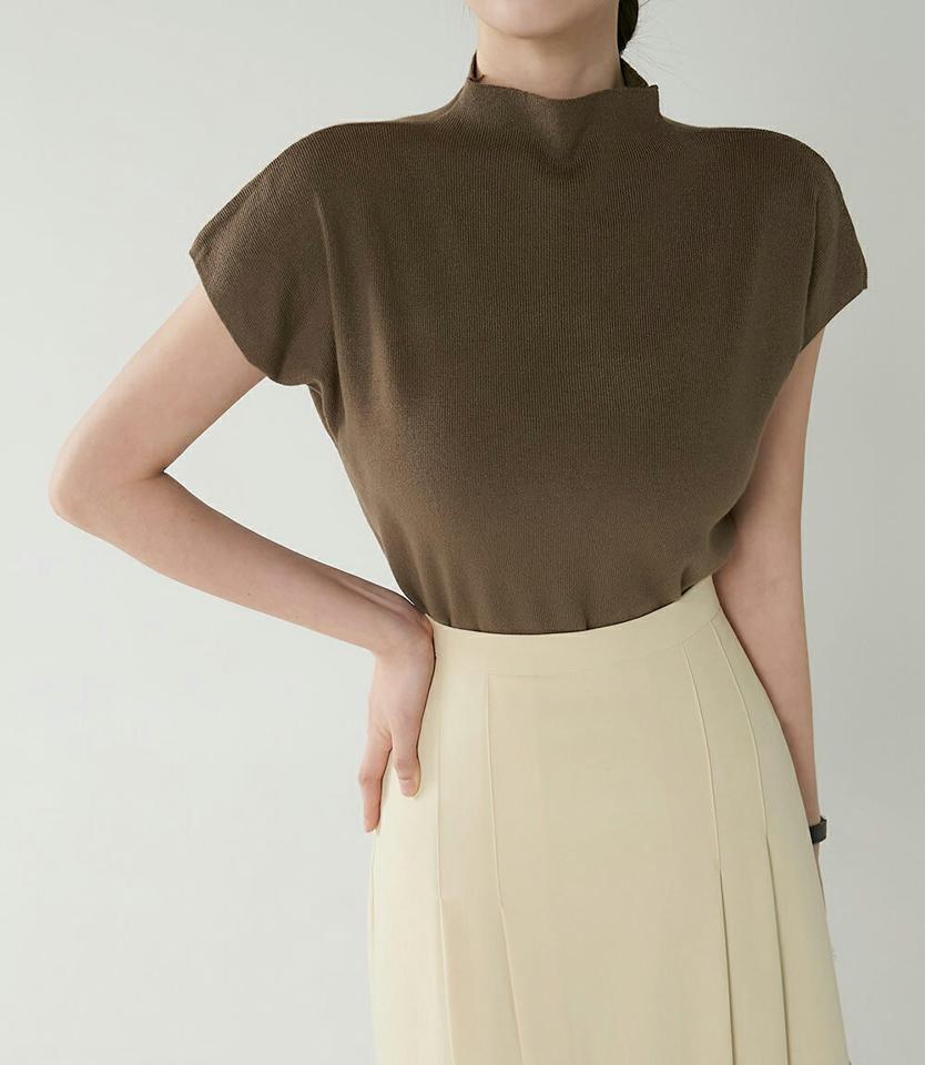 ハーフネックフレンチスリーブニット・b00329 レディース 【tops】トップス ニット ハーフネック 半袖 フレンチスリーブ リブ クロップド丈 無地 単色 シンプル 大人 フェミニン カジュアル かわいい 可愛い 秋 冬 春 韓国ファッション