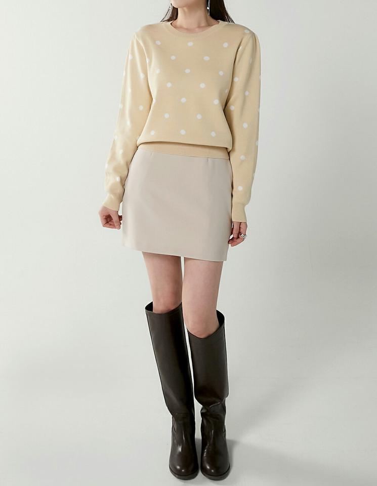 ラウンドネックドットニット・b00328 レディース 【tops】トップス ニット ラウンドネック 長袖 ドット柄 配色 リブヘム 総柄 柄ニット シンプル 大人 フェミニン カジュアル かわいい 可愛い 秋 冬 春 韓国ファッション