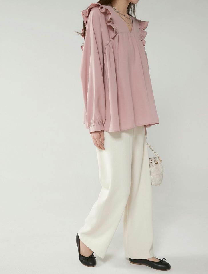 ワイドストレートリブパンツ・t00343 レディース 【pt】ボトムス ロング ロングパンツ ストレート ワイド リブ ハイウエスト ゴム ロング丈 無地 単色 ベーシック シンプル フェミニン カジュアル 秋 冬 春 韓国ファッション