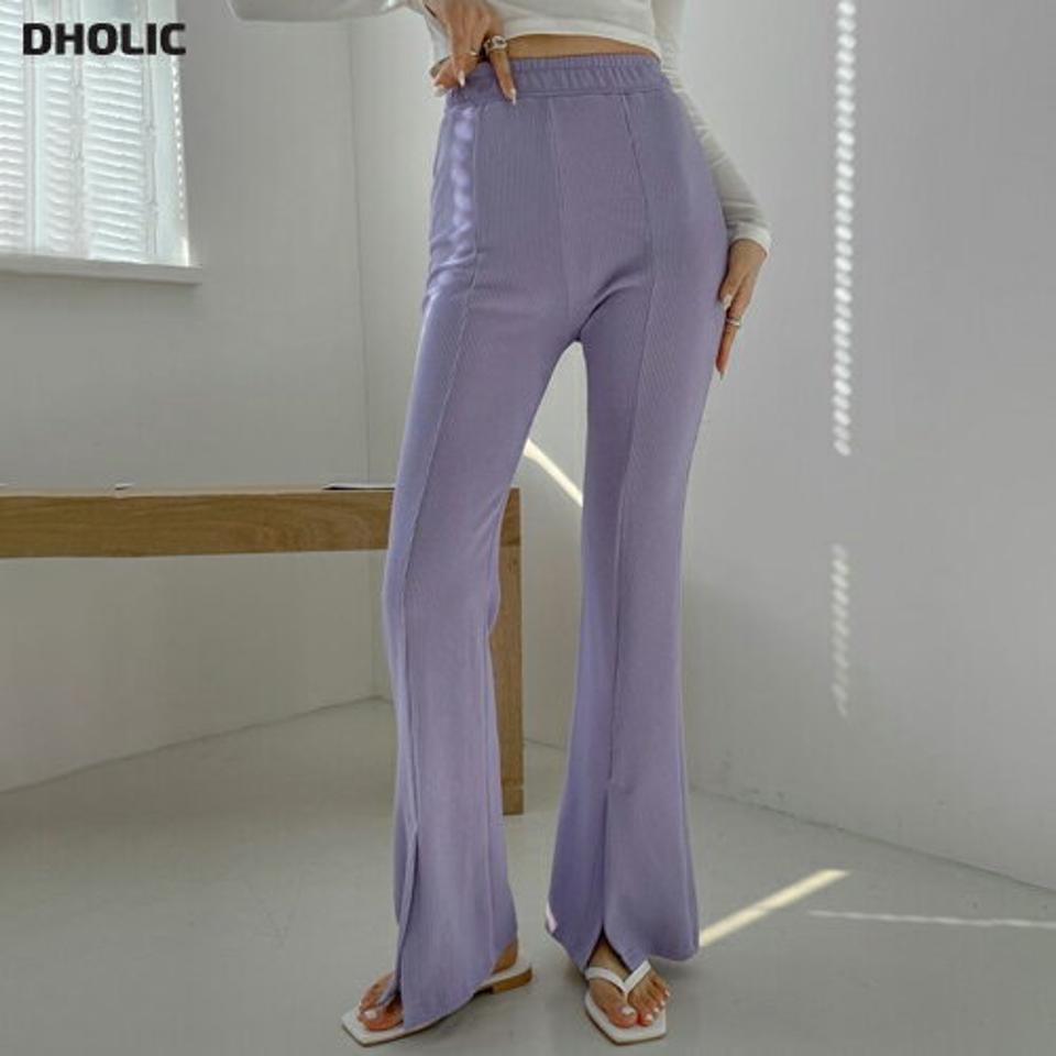 スリットフレアリブパンツ・p001691 レディース 【pt】パンツ ロング丈 単色 無地 シンプル ベーシック スリット フレア スリム 細身 タイト リブ ウエストゴム 楽ちん 春 夏 秋 冬 カジュアル ラフ 韓国ファッション MKT