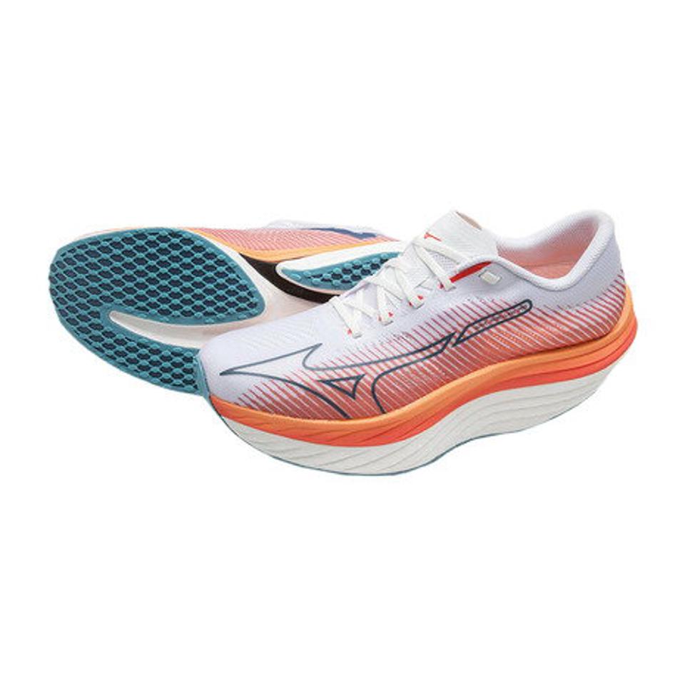 ミズノ（MIZUNO）（メンズ）ランニングシューズ ウエーブリベリオンプロ ホワイト オレンジ J1GC231701 スニーカー プレート トレーニング 部活 マラソン