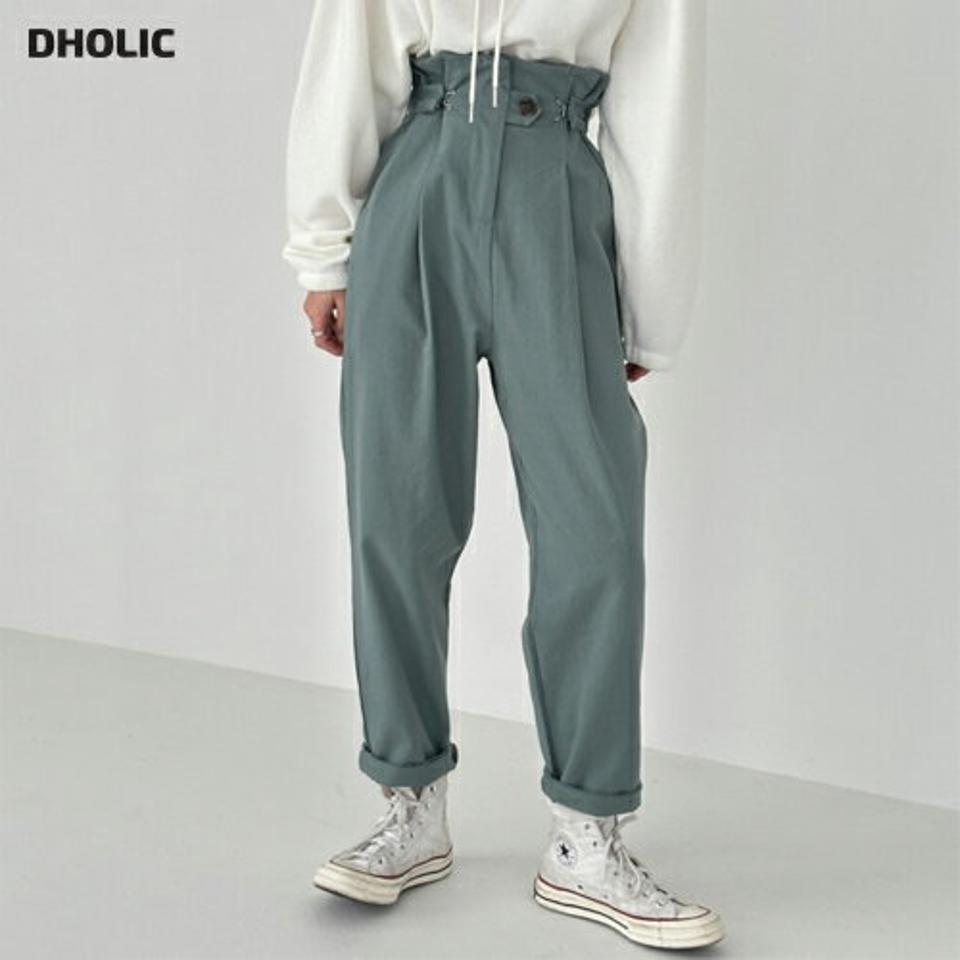 サイドホックボタンタックパンツ・p001876 レディース 【pt】パンツ ロング丈 単色 無地 シンプル ベーシック タック ハイウエスト ユニーク 秋 冬 ボタン ぼたん カジュアル かわいい 可愛い 韓国ファッション MKT