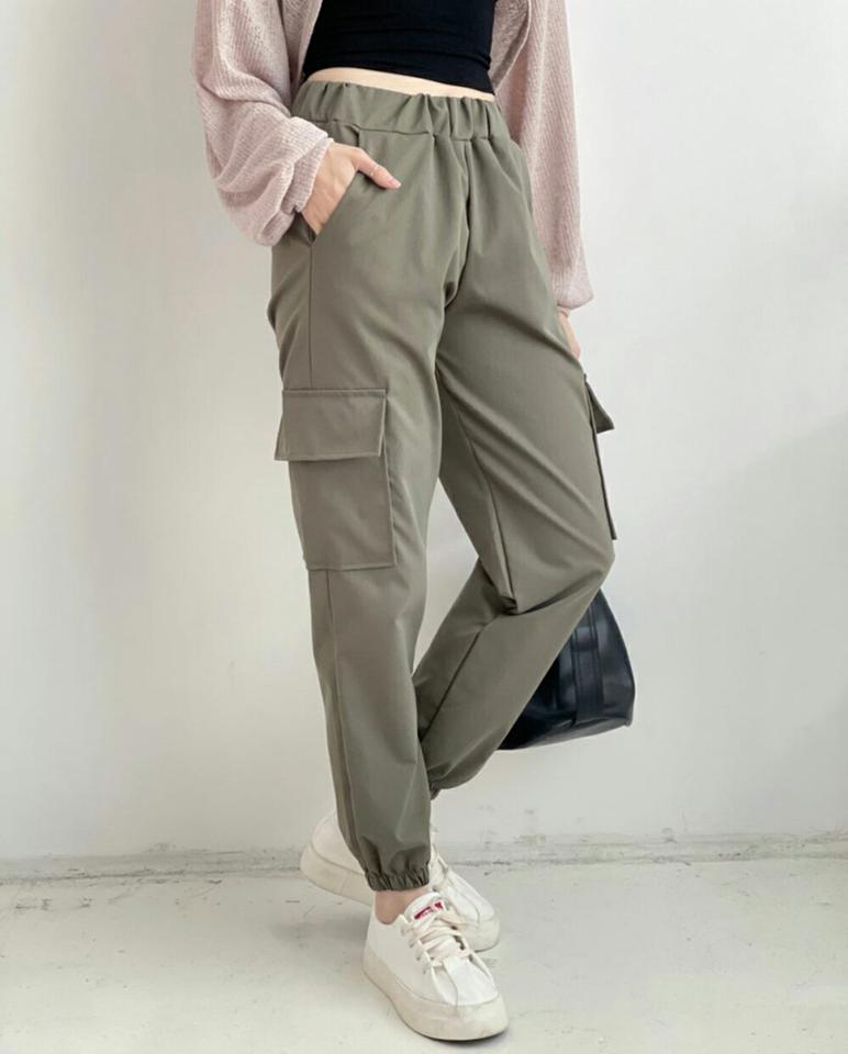 カーゴイージージョガーパンツ・p001766 レディース 【pt】パンツ ロング丈 単色 無地 シンプル ベーシック 長ズボン ズボン ジョガーパンツ イージー 楽ちん ウエストゴム カーゴ カジュアル ラフ 運動 スポーツ ジム 韓国ファッション MKT