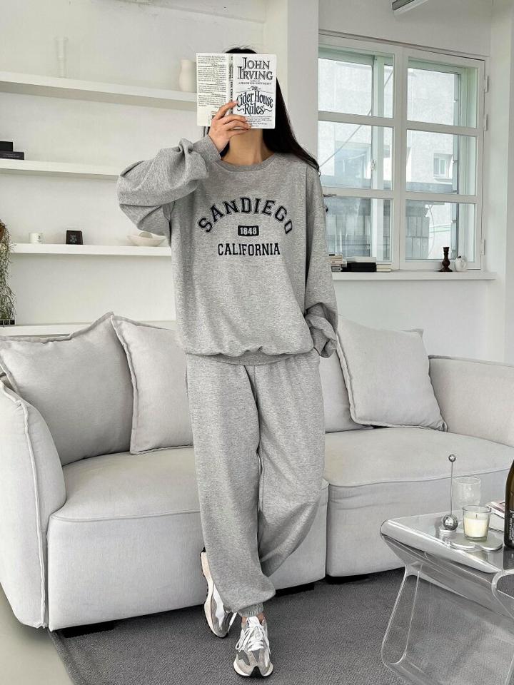 SANDIEGOスウェット&ジョガーパンツSET・p002020 レディース 【pt】セットアップ セット setup トップス スウェット トレーナー 長袖 柄 模様 ロゴ ロゴT パンツ ロング丈 ジョガーパンツ 秋 冬 カジュアル ラフ 韓国ファッション MKT