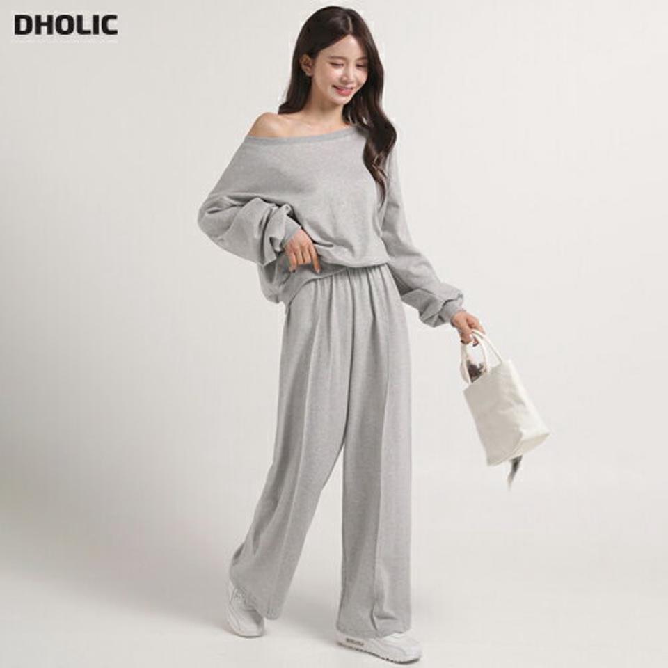 2WAYスウェット&パンツSET・t00623 レディース 【pt】setup セットアップ スウェット パンツ ワンショルダー ボートネック 長袖 ルーズ ハイウエスト ワイド ストレート シンプル 無地 単色 フェミニン カジュアル 秋 冬 春 韓国ファッション