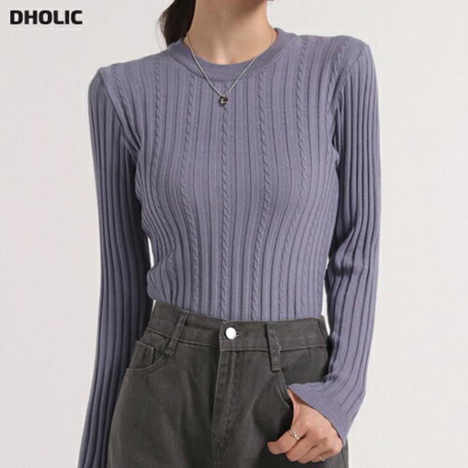 スリムリブケーブルニット・b00611 レディース 【tops】トップス ニット ラウンドネック 長袖 ケーブル リブ スリム ソフトタッチ シンプル 大人 フェミニン カジュアル かわいい 可愛い 秋 冬 春 韓国ファッション