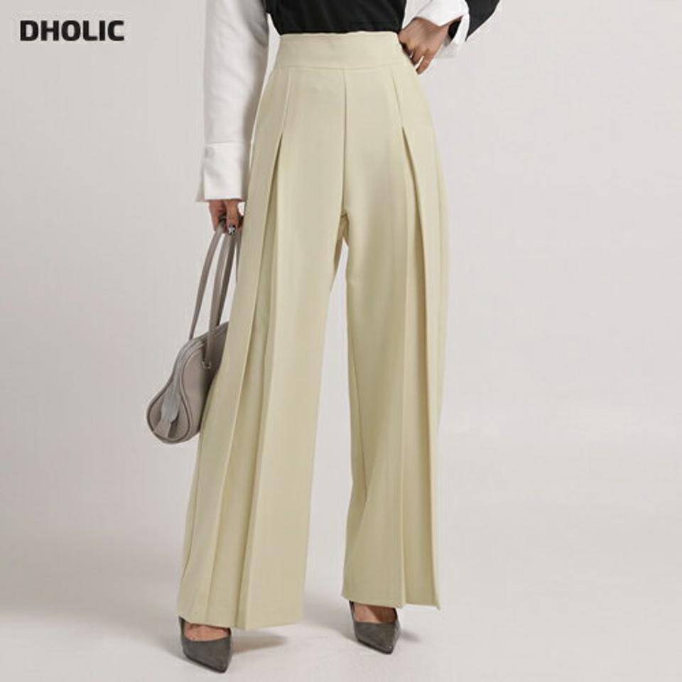 ディープタックワイドスラックス・t00629 レディース 【pt】ボトムス ロング ロングパンツ スラックス ワイド フルレングス ハイウエスト ワンタック ロング丈 無地 単色 シンプル フェミニン カジュアル 秋 冬 春 韓国ファッション