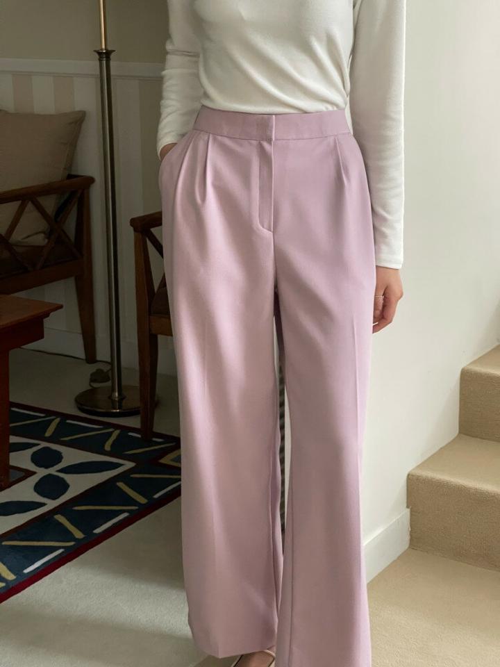 ハイウエストスラックス・p001843 レディース 【pt】パンツ ロング丈 単色 無地 シンプル ベーシック スラックス パステル ワイド ストレート 春 夏 秋 冬 オフィスカジュアル 韓国ファッション MKT