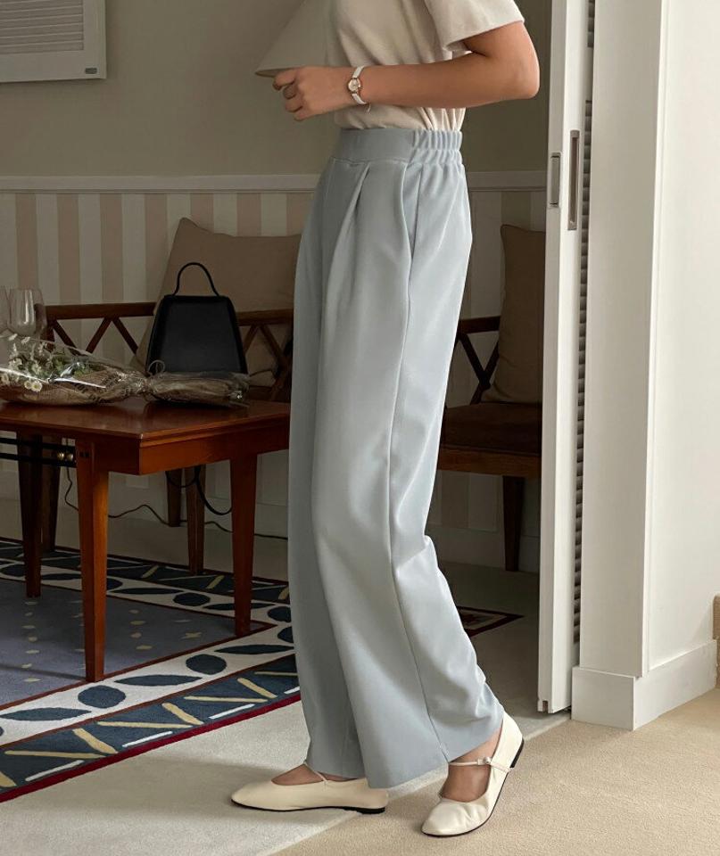 ワンタックイージースラックス・p001840 レディース 【pt】パンツ ロング丈 単色 無地 シンプル ベーシック パステル ワンタック イージー 楽ちん ウエストゴム カジュアル ワイド 韓国ファッション MKT
