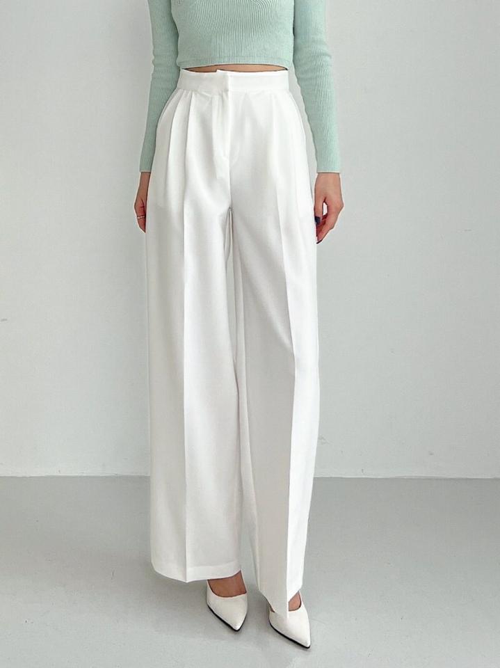 ホックツータックワイドスラックス・p001821 レディース 【pt】パンツ ロング丈 スラックス 単色 無地 シンプル ベーシック ワイド ツータック カラーパンツ 春 夏 秋 冬 ハイウエスト 韓国ファッション MKT