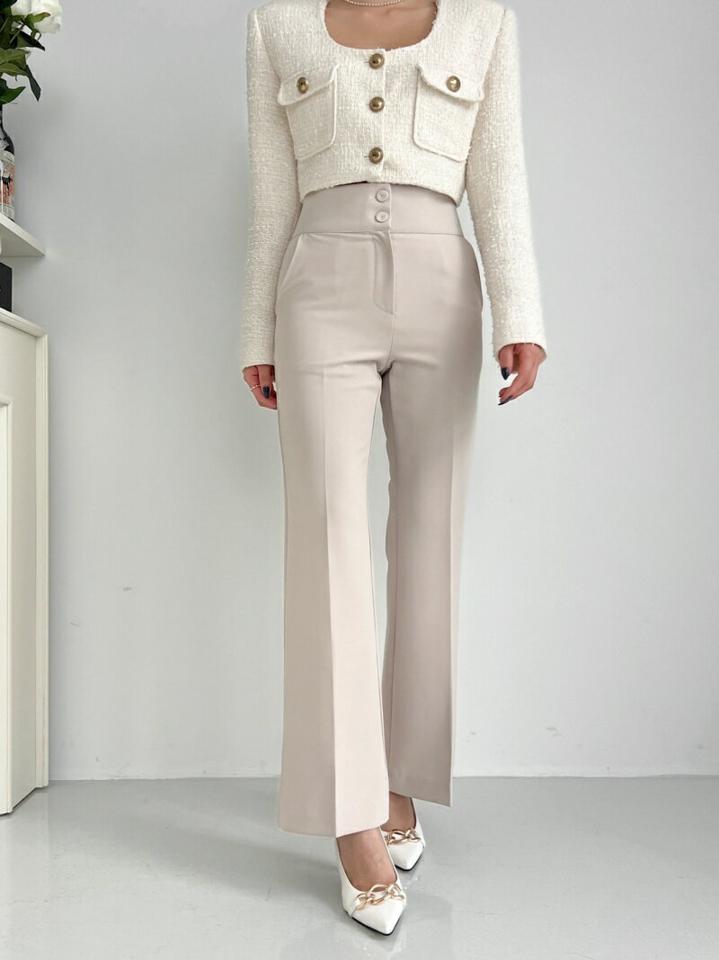 くるみツーボタンフレアスラックス・p001818 レディース 【pt】パンツ ロング丈 単色 無地 シンプル ベーシック くるみボタン カラーパンツ スラックス フレア スリム 細身 タイト 秋 冬 春 夏 大人 韓国ファッション MKT