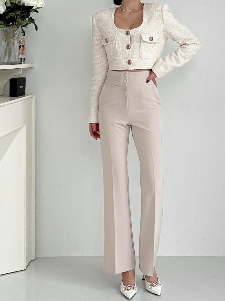 くるみツーボタンフレアスラックス・p001818 レディース 【pt】パンツ ロング丈 単色 無地 シンプル ベーシック くるみボタン カラーパンツ スラックス フレア スリム 細身 タイト 秋 冬 春 夏 大人 韓国ファッション MKT