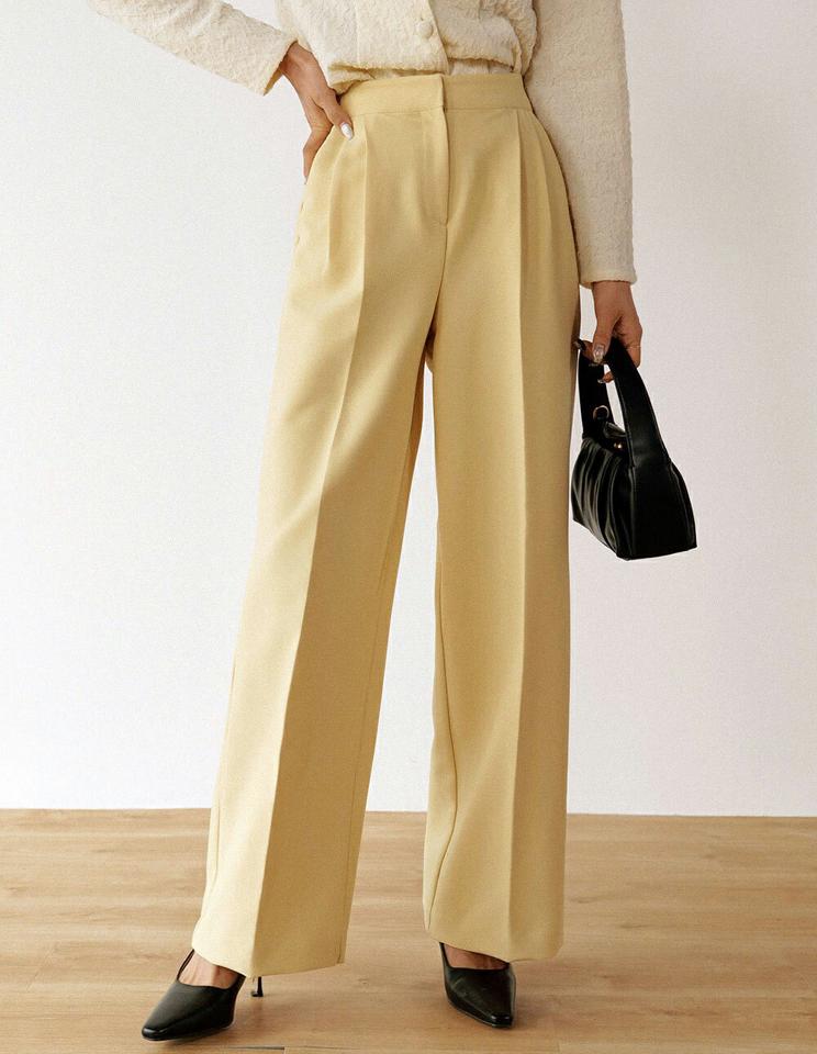 【マラソン特価】ツータックホックスラックス・t00091 レディース 【pt】ボトムス ロング ロングパンツ スラックス ツータック ハイウエスト センタープレス ワイド ストレート ロング丈 無地 単色 シンプル フェミニン カジュアル 秋 冬 春 韓国ファッション