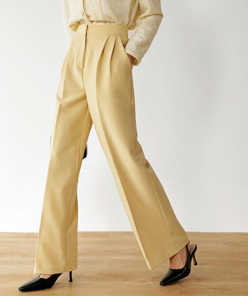 【マラソン特価】ツータックホックスラックス・t00091 レディース 【pt】ボトムス ロング ロングパンツ スラックス ツータック ハイウエスト センタープレス ワイド ストレート ロング丈 無地 単色 シンプル フェミニン カジュアル 秋 冬 春 韓国ファッション