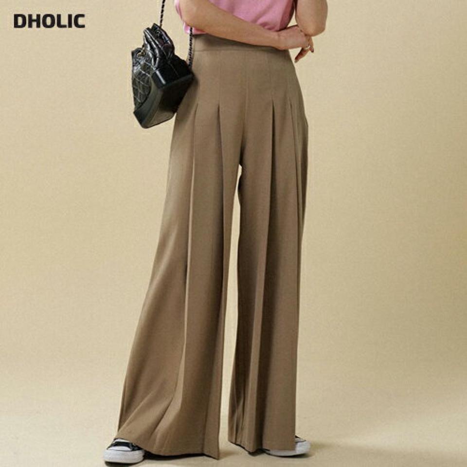 ツータックワイドスラックス・t00090 レディース 【pt】ボトムス ロング ロングパンツ スラックス ツータック ハイウエスト ワイド バックゴム ダーツ ロング丈 無地 単色 シンプル フェミニン カジュアル 秋 冬 春 韓国ファッション