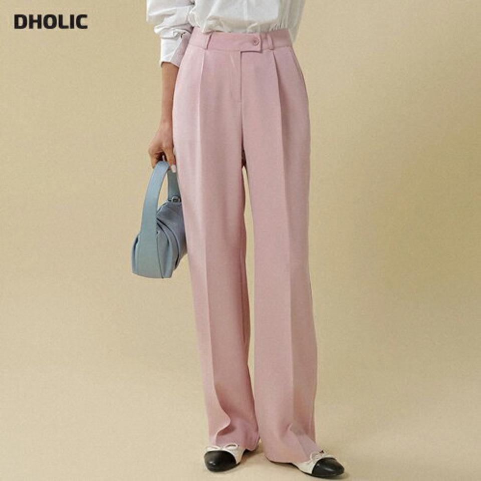 【マラソン特価】ボタンタックワイドスラックス・t00089 レディース 【pt】ボトムス ロング ロングパンツ スラックス センタープレス ハイウエスト ダーツ ワンタック ロング丈 無地 単色 シンプル フェミニン カジュアル 秋 冬 春 韓国ファッション