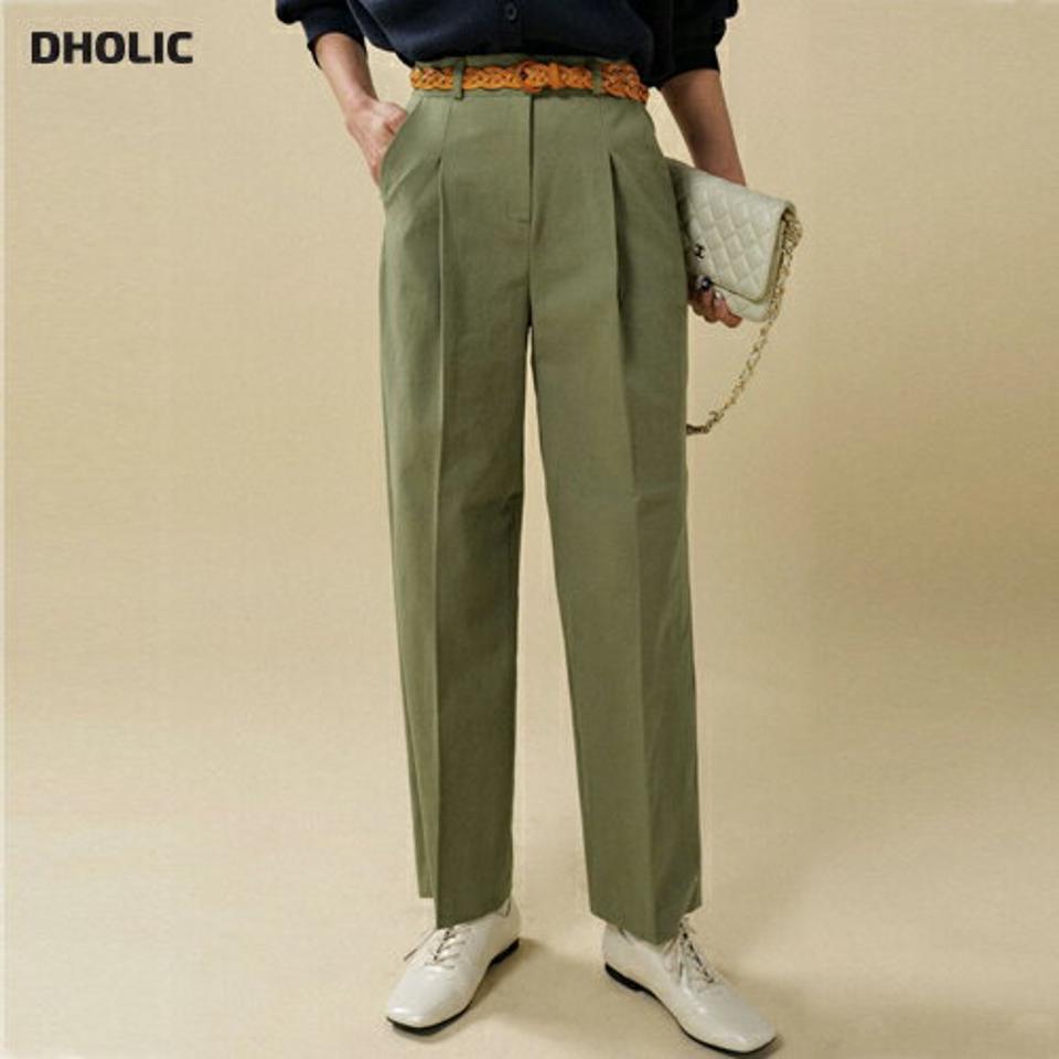 タックコットンスラックス・t00083 レディース 【pt】ボトムス ロング ロングパンツ スラックス センタープレス ハイウエスト ワイド ストレート コットン 綿 ロング丈 無地 単色 シンプル フェミニン カジュアル 秋 冬 春 韓国ファッション