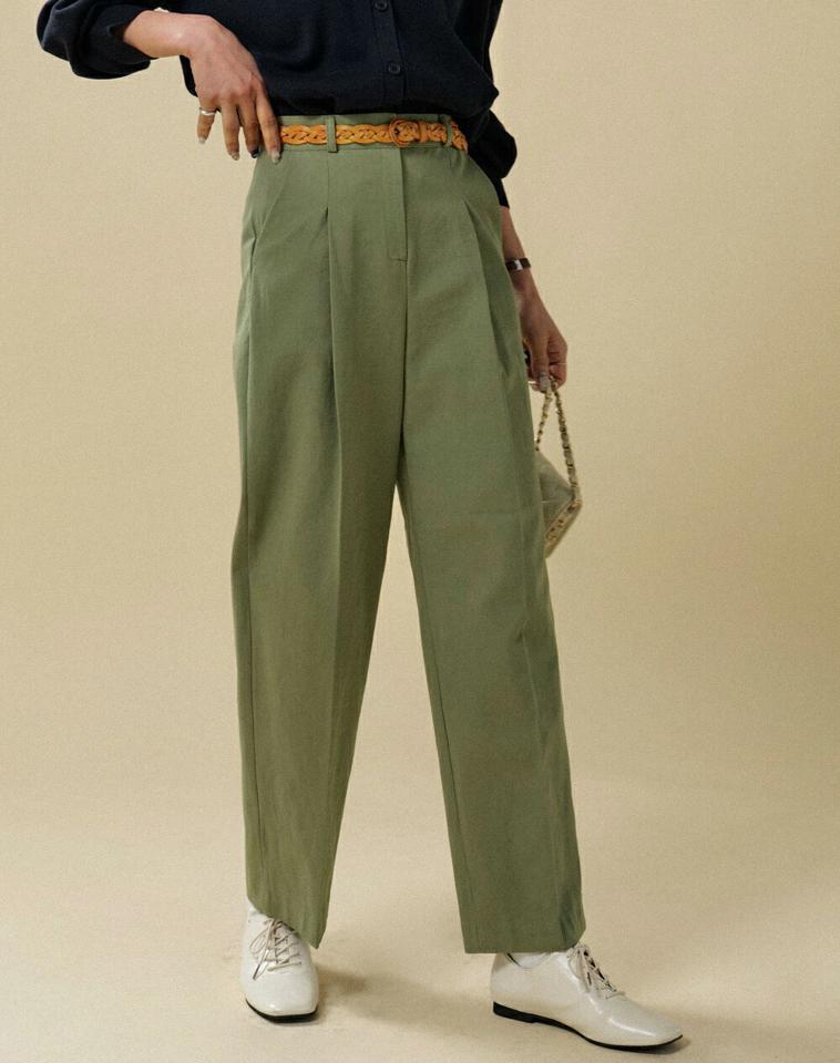 タックコットンスラックス・t00083 レディース 【pt】ボトムス ロング ロングパンツ スラックス センタープレス ハイウエスト ワイド ストレート コットン 綿 ロング丈 無地 単色 シンプル フェミニン カジュアル 秋 冬 春 韓国ファッション