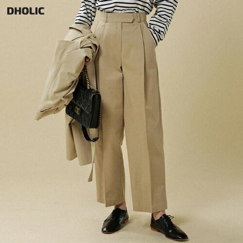 ホックコットンワイドスラックス・t00082 レディース 【pt】ボトムス ロング ロングパンツ スラックス ハイウエスト ワイド ストレート ダーツ コットン 綿 ロング丈 無地 単色 シンプル フェミニン カジュアル 秋 冬 春 韓国ファッション