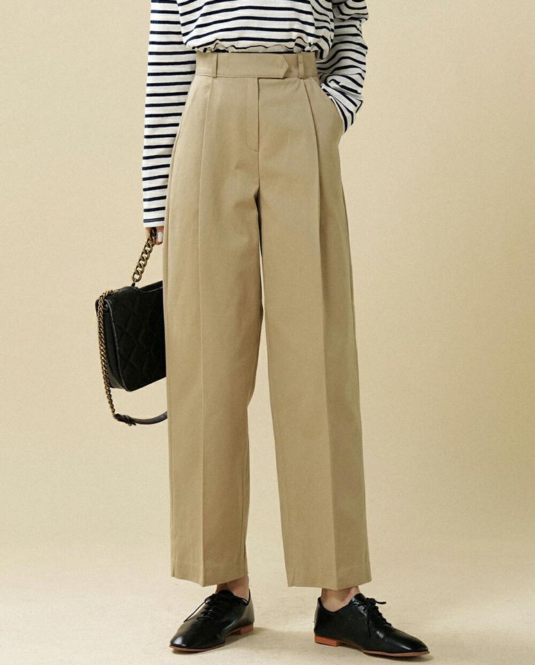 ホックコットンワイドスラックス・t00082 レディース 【pt】ボトムス ロング ロングパンツ スラックス ハイウエスト ワイド ストレート ダーツ コットン 綿 ロング丈 無地 単色 シンプル フェミニン カジュアル 秋 冬 春 韓国ファッション