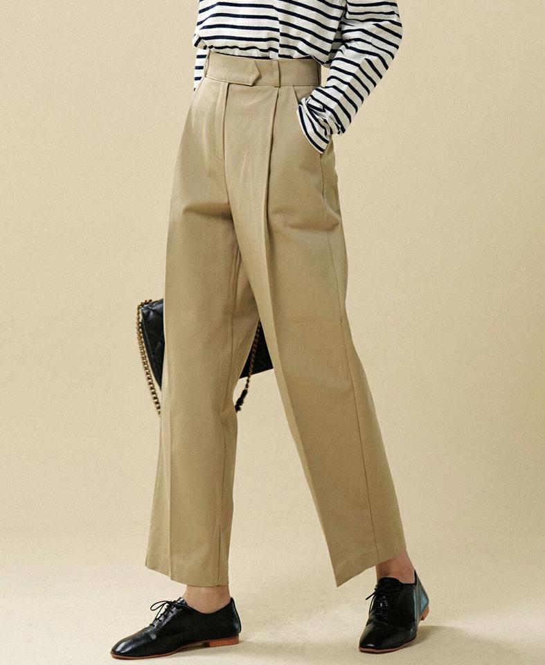 ホックコットンワイドスラックス・t00082 レディース 【pt】ボトムス ロング ロングパンツ スラックス ハイウエスト ワイド ストレート ダーツ コットン 綿 ロング丈 無地 単色 シンプル フェミニン カジュアル 秋 冬 春 韓国ファッション