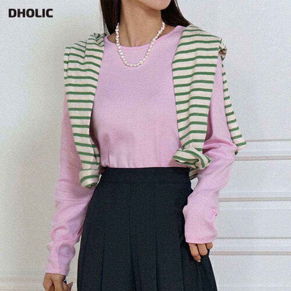 モダール混ラウンドネック長袖Tシャツ・t00059 レディース 【tops】トップス Tシャツ ラウンドネック 長袖 モダール混 スリム 無地 単色 シンプル 可愛い かわいい フェミニン カジュアル 秋 冬 春 韓国ファッション