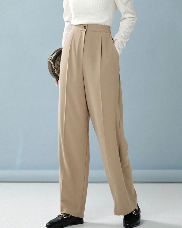 ワイドイージースラックス・t00218 レディース 【pt】ボトムス ロング ロングパンツ スラックス ワイド ストレート バックゴム ハイウエスト フルレングス ロング丈 無地 単色 シンプル フェミニン カジュアル 秋 冬 春 韓国ファッション