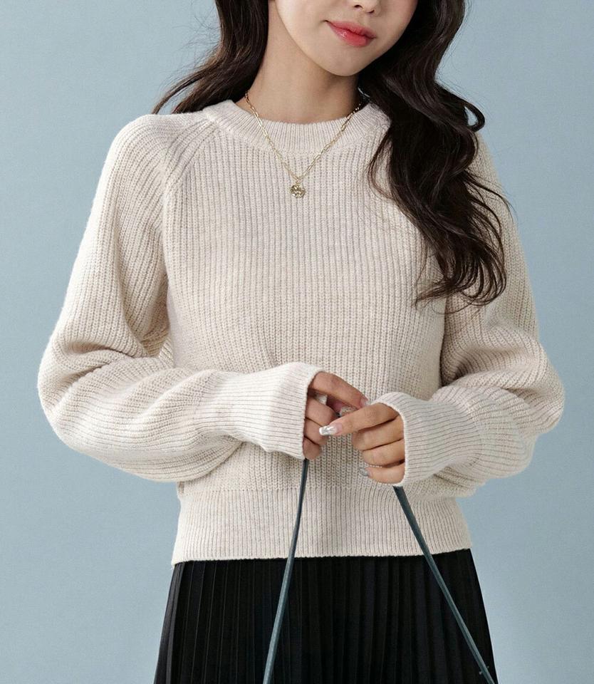 フィンガーホールラグランニット・t00195 レディース 【tops】トップス ニット ラウンドネック 長袖 ラグラン メランジカラー フィンガーホール リブヘム シンプル 大人 フェミニン カジュアル かわいい 可愛い 秋 冬 春 韓国ファッション